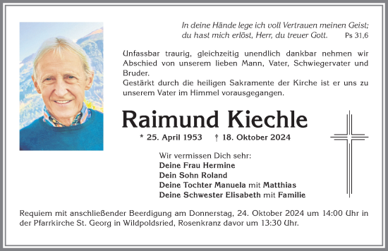 Traueranzeige von Raimund Kiechle von Allgäuer Zeitung,Kempten
