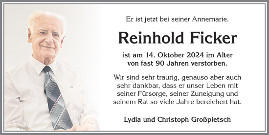 Traueranzeige von Reinhold Ficker von Allgäuer Zeitung, Kaufbeuren/Buchloe
