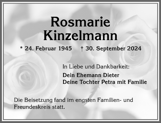 Traueranzeige von Rosmarie Kinzelmann von Allgäuer Anzeigeblatt