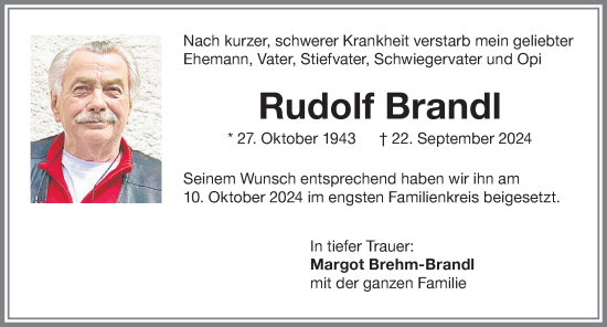 Traueranzeige von Rudolf Brandl von Memminger Zeitung