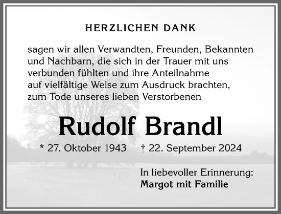 Traueranzeige von Rudolf Brandl von Memminger Zeitung