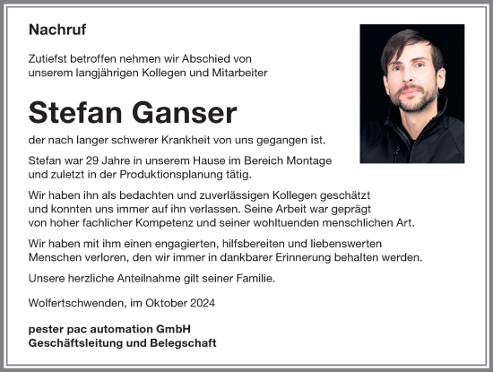 Traueranzeige von Stefan Ganser von Memminger Zeitung