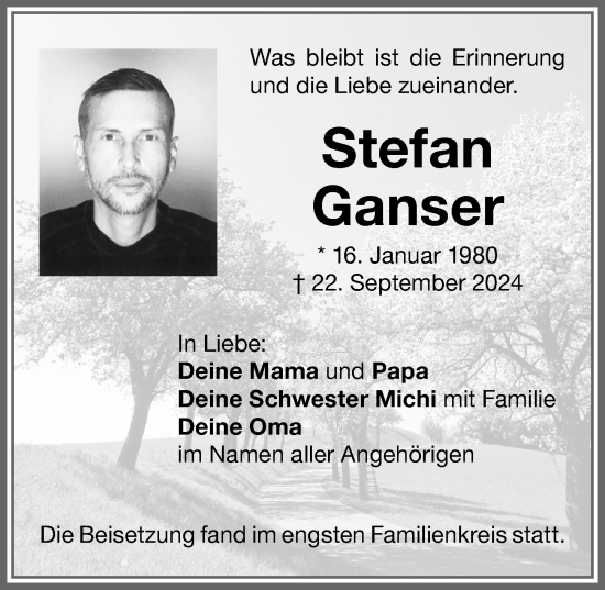 Traueranzeige von Stefan Ganser von Memminger Zeitung