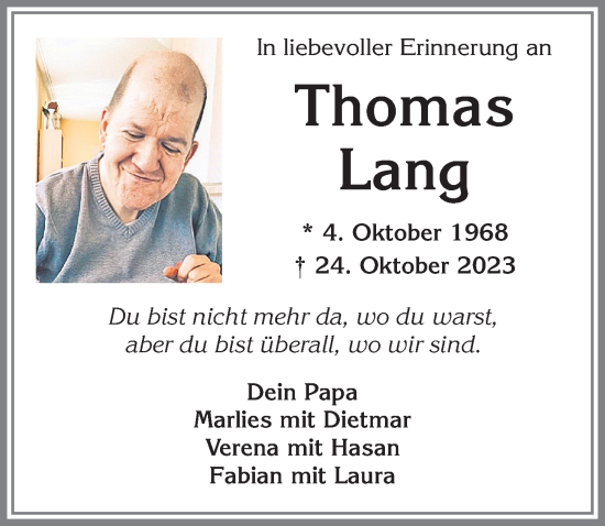 Traueranzeige von Thomas Lang von Allgäuer Zeitung, Kaufbeuren/Buchloe