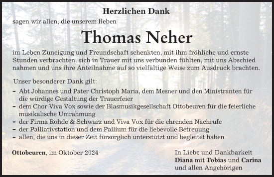 Traueranzeige von Thomas Neher von Memminger Zeitung