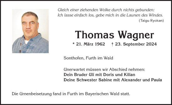 Traueranzeige von Thomas Wagner von Allgäuer Anzeigeblatt