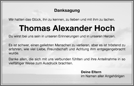 Traueranzeige von Thomas Alexander Hoch von Memminger Zeitung