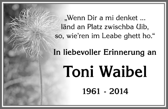 Traueranzeige von Toni Waibel von Allgäuer Anzeigeblatt