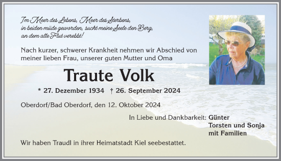 Traueranzeige von Traute Volk von Allgäuer Anzeigeblatt