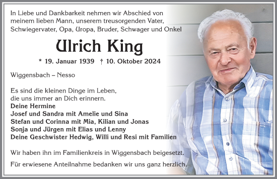 Traueranzeige von Ulrich King von Allgäuer Zeitung,Kempten