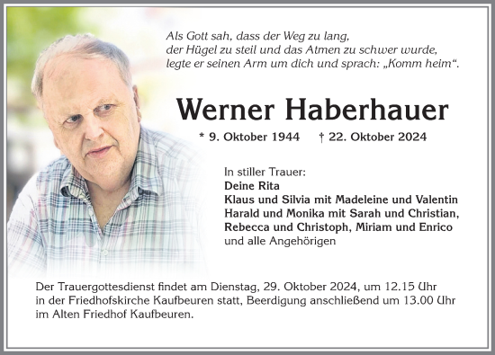 Traueranzeige von Werner Haberhauer von Allgäuer Zeitung, Marktoberdorf