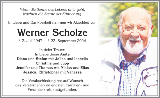 Traueranzeige von Werner Scholze von Allgäuer Zeitung, Kaufbeuren/Buchloe