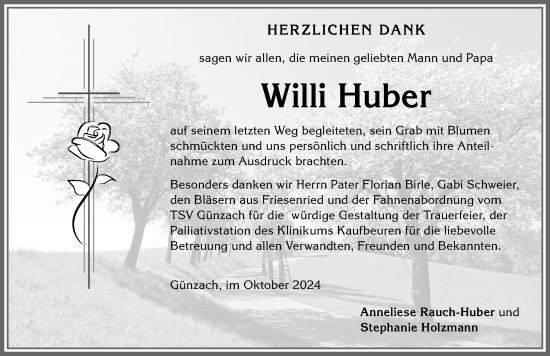 Traueranzeige von Willi Huber von Allgäuer Zeitung, Marktoberdorf
