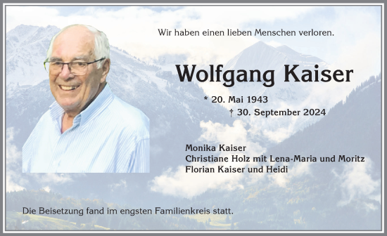 Traueranzeige von Wolfgang Kaiser von Allgäuer Anzeigeblatt