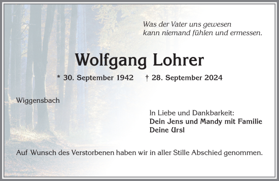 Traueranzeige von Wolfgang Lohrer von Allgäuer Zeitung,Kempten
