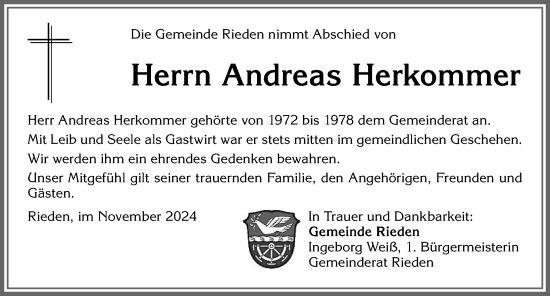 Traueranzeige von Andreas Herkommer von Allgäuer Zeitung, Kaufbeuren/Buchloe