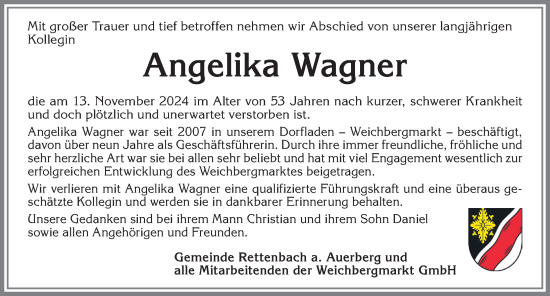 Traueranzeige von Angelika Wagner von Allgäuer Zeitung, Marktoberdorf