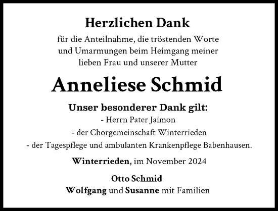 Traueranzeige von Anneliese Schmid von Memminger Zeitung