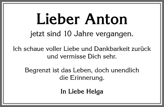 Traueranzeige von Anton  von Allgäuer Zeitung, Kaufbeuren/Buchloe