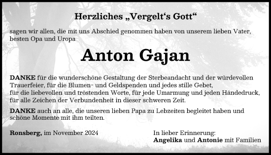 Traueranzeige von Anton Gajan von Allgäuer Zeitung, Marktoberdorf