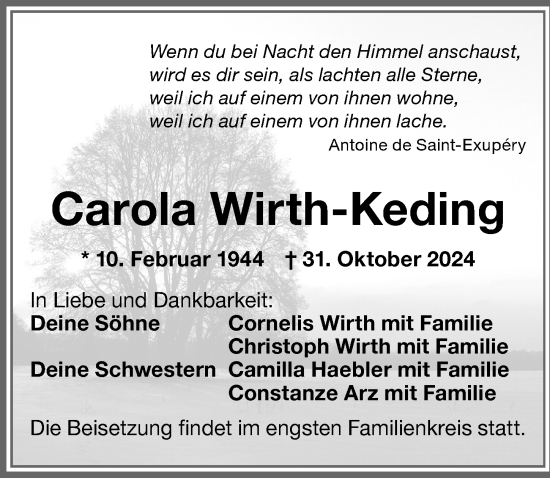 Traueranzeige von Carola Wirth-Keding von Memminger Zeitung