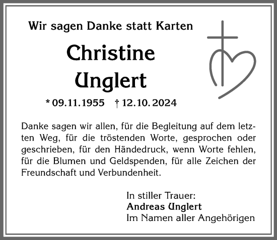 Traueranzeige von Christine Unglert von Allgäuer Anzeigeblatt