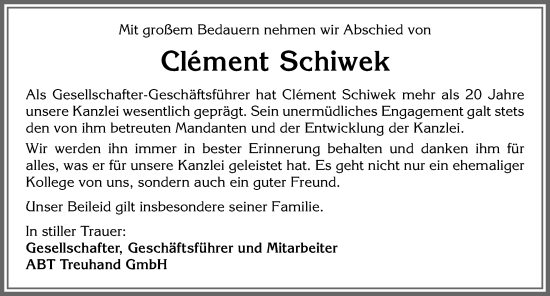 Traueranzeige von Clement Schiwek von Memminger Zeitung