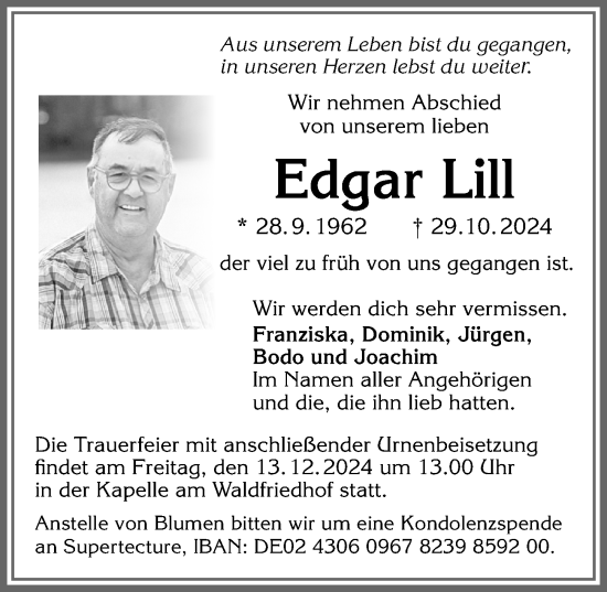 Traueranzeige von Edgar Lill von Allgäuer Zeitung, Kaufbeuren/Buchloe