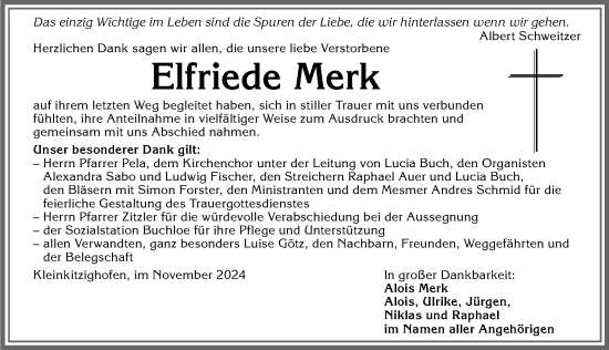 Traueranzeige von Elfriede Merk von Allgäuer Zeitung, Kaufbeuren/Buchloe