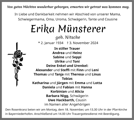 Traueranzeige von Erika Münsterer von Allgäuer Zeitung, Füssen