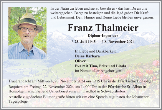 Traueranzeige von Franz Thalmeier von Allgäuer Zeitung, Kaufbeuren/Buchloe