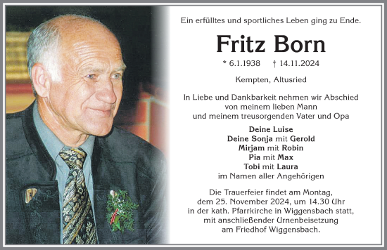 Traueranzeige von Fritz Born von Allgäuer Zeitung,Kempten
