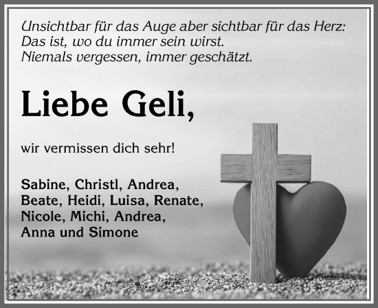 Traueranzeige von Geli  von Allgäuer Zeitung, Marktoberdorf