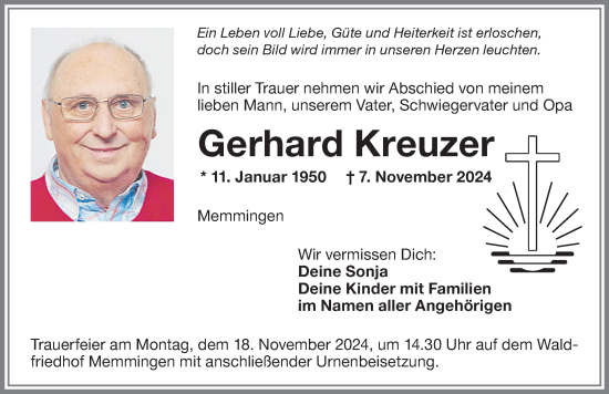 Traueranzeige von Gerhard Kreuzer von Memminger Zeitung