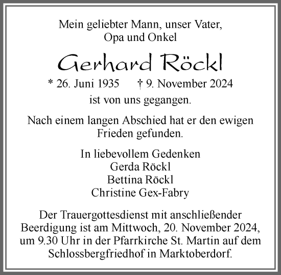 Traueranzeige von Gerhard Röckl von Allgäuer Zeitung, Marktoberdorf