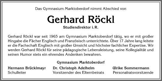 Traueranzeige von Gerhard Röckl von Allgäuer Zeitung, Marktoberdorf