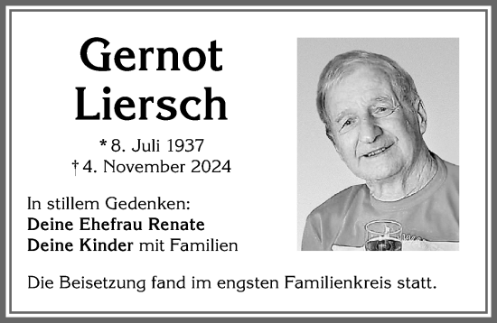 Traueranzeige von Gernot Liersch von Allgäuer Zeitung,Kempten