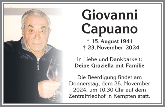 Traueranzeige von Giovanni Capuano von Allgäuer Zeitung,Kempten