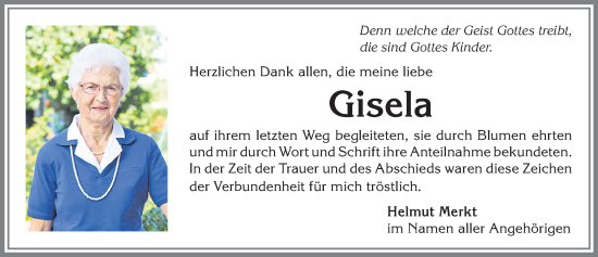 Traueranzeige von Gisela  von Allgäuer Zeitung, Kaufbeuren/Buchloe