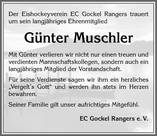 Traueranzeige von Günter Muschler von Allgäuer Zeitung, Füssen