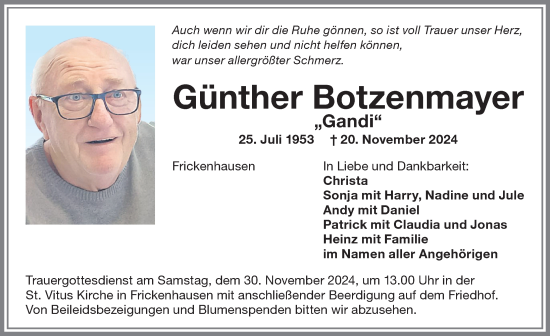 Traueranzeige von Günther Botzenmaye von Memminger Zeitung