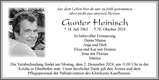 Traueranzeige von Gunter Heinisch von Allgäuer Zeitung, Marktoberdorf