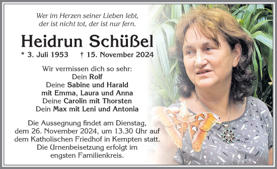 Traueranzeige von Heidrun Schüßel von Allgäuer Zeitung,Kempten
