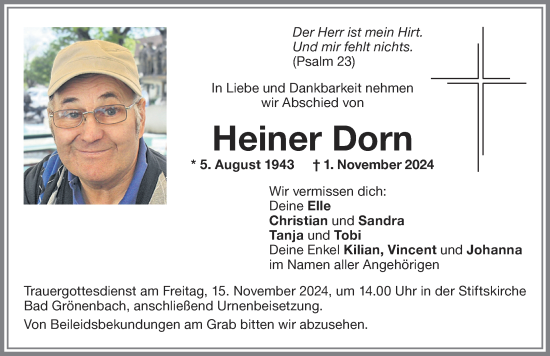 Traueranzeige von Heiner Dorn von Memminger Zeitung