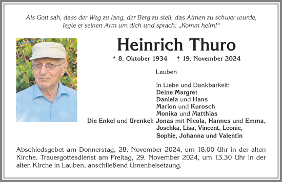 Traueranzeige von Heinrich Thuro von Allgäuer Zeitung,Kempten