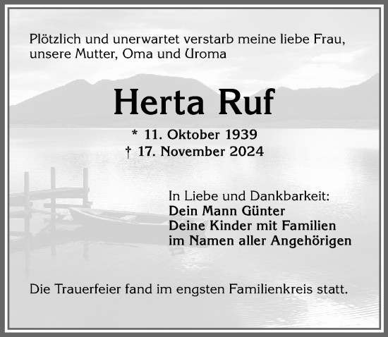 Traueranzeige von Herta Ruf von Allgäuer Anzeigeblatt