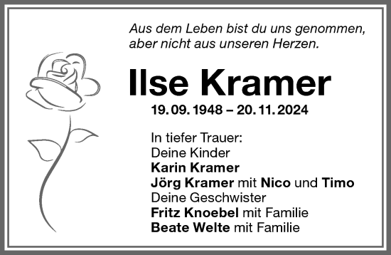 Traueranzeige von Ilse Kramer von Memminger Zeitung