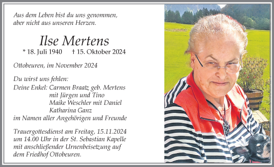 Traueranzeige von Ilse Mertens von Memminger Zeitung