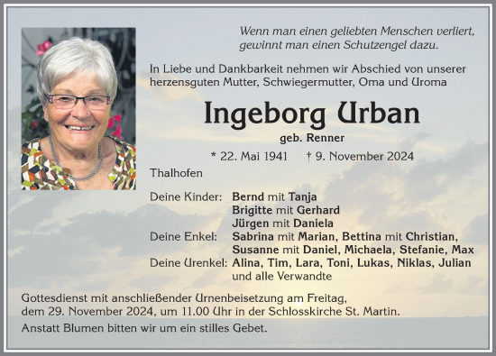 Traueranzeige von Ingeborg Urban von Allgäuer Zeitung, Marktoberdorf