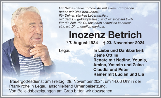 Traueranzeige von Inozenz Betrich von Memminger Zeitung